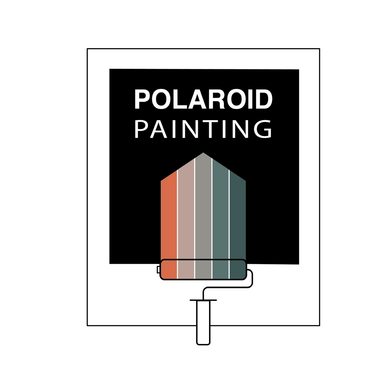 Polaroid Painting logo with a roller painting a multicolored house